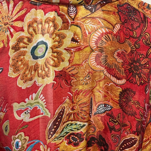 Rayon Chico's Red Floral Open-Front Short Kimono S/M - Picture 6 of 7